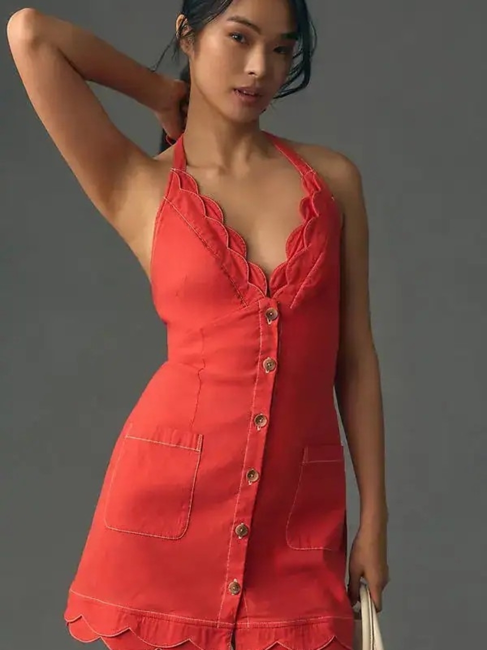 Anthropologie Maeve Scallop Halter Mini Dress Coral 20W